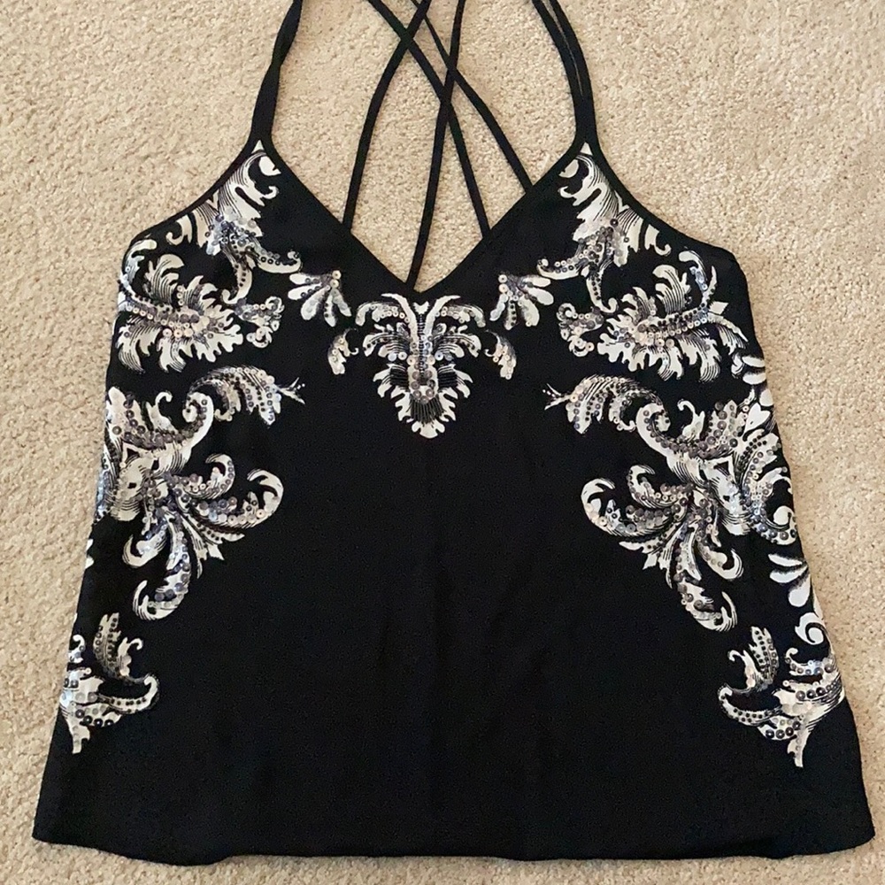 Express Black and White Sequin Tank